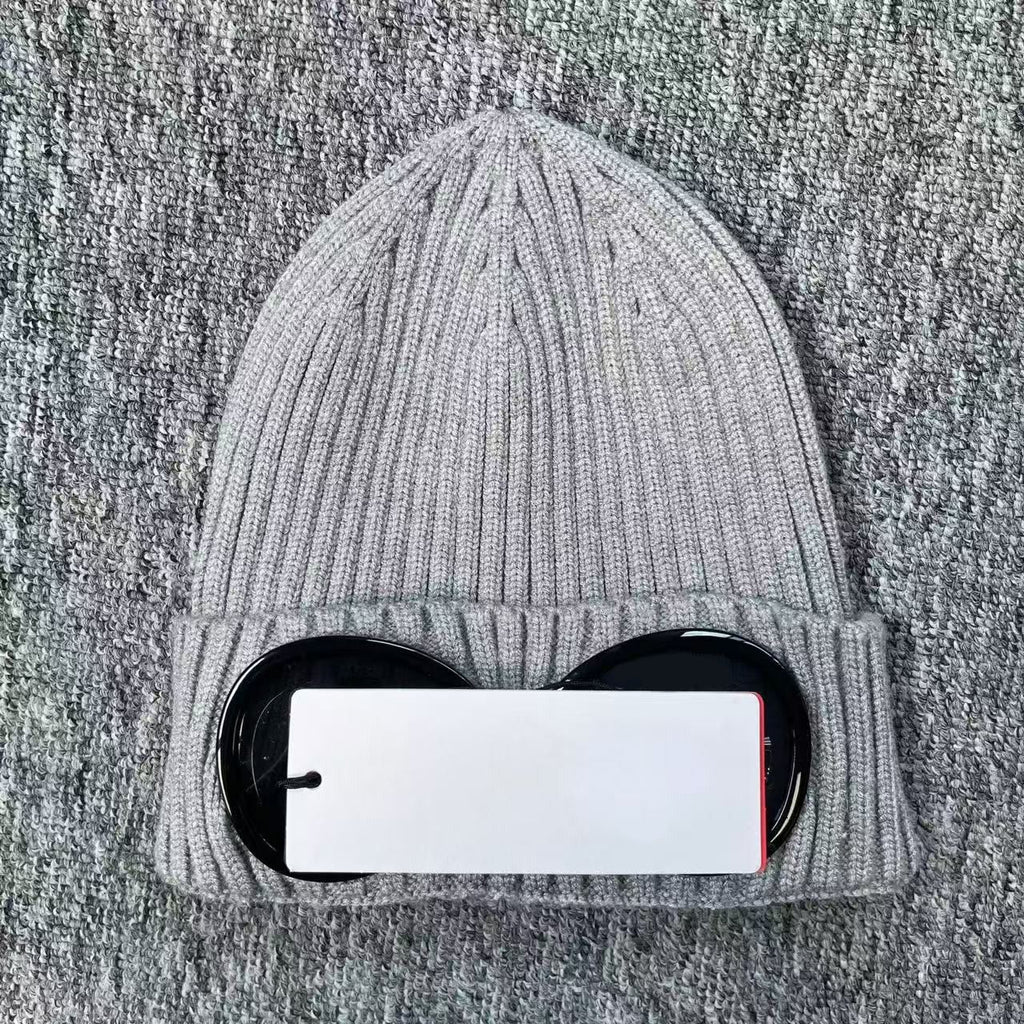 Designer Bonnet Beanie Chapeau Deux Verres Lunettes Bonnet Homme Tricoté Chapeau Bob Casquette Crâne Extérieur Femme Unisexe Hiver Noir Gris Luxe