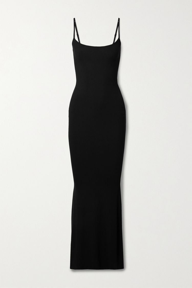 Robe longue en maille côtelée