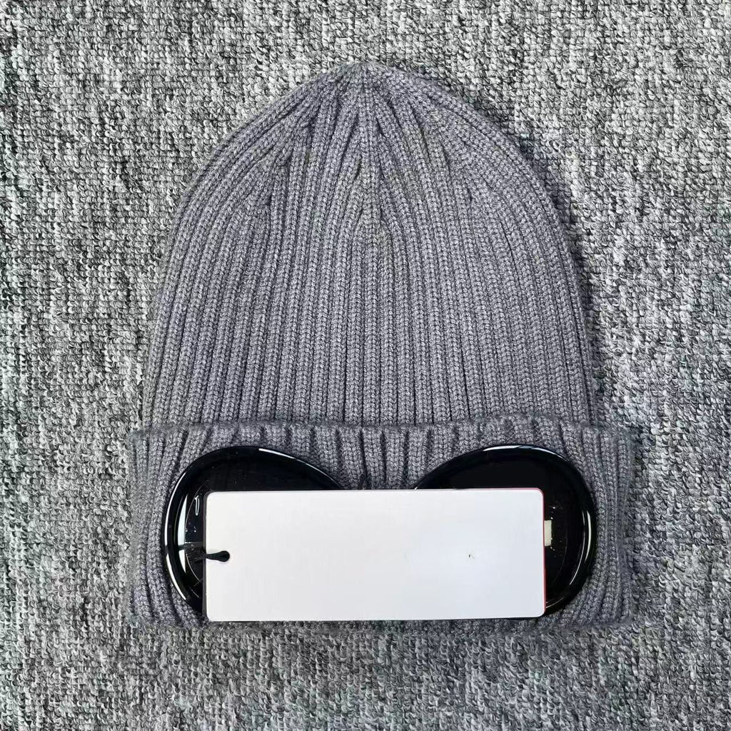 Designer Bonnet Beanie Chapeau Deux Verres Lunettes Bonnet Homme Tricoté Chapeau Bob Casquette Crâne Extérieur Femme Unisexe Hiver Noir Gris Luxe